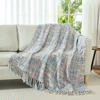 Multi-Color Pink Blue Cable Woven Throw Blanket for Couch,60"X80" Boho Style Textured Blankets for Home Decor,Super Soft Warm Cozy Chunky Blanket with Decorative Tassels for Bed