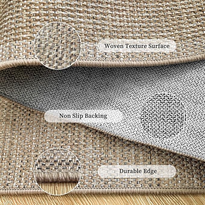 Easy Jute Rug 8x10: Indoor Outdoor Natural Boho Area Rugs for Living Room Patio Washable - Farmhouse Neutral Contemporary Large Carpet for Bedroom Dining Room Backyard Office Non Slip