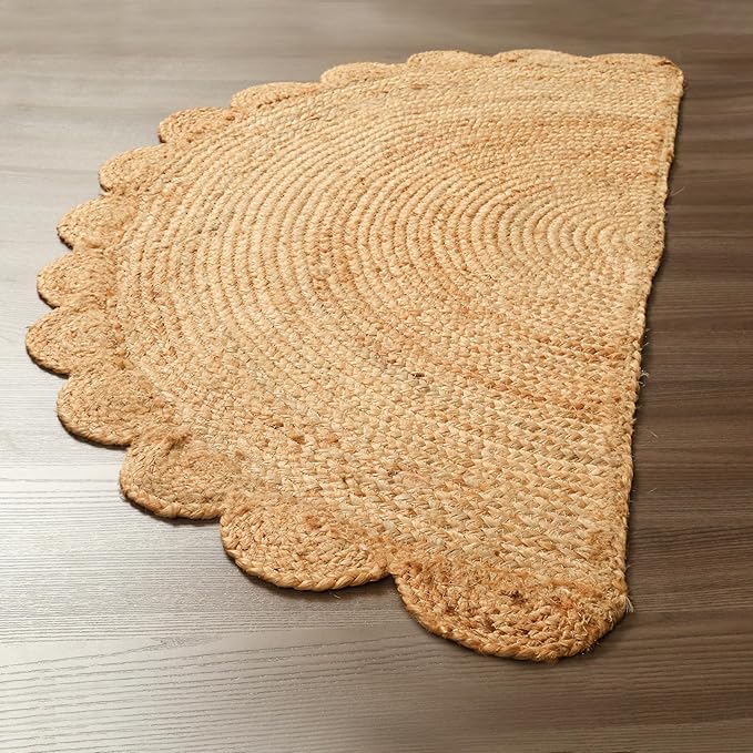 Savi Home Half Hand Woven Area Rug Braided Jute Scalloped Border, Decor Collection Classic Quality Made for Living Room, Kitchen, 22x42 - Natural