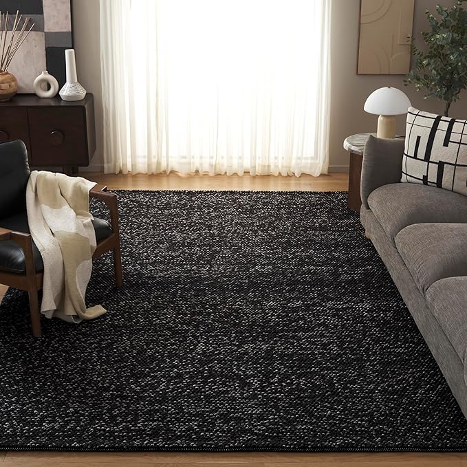 SAFAVIEH Area Rug 8x10 - Natura Collection - Large - Black & Grey, Handmade Wool Blend, Textured Design, Ideal for Living Room, Bedroom, Dining Space (NAT425Z)