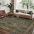 Bavni Area Rugs for Living Room, 5x7 Area Rugs Non-Slip Washable，Ultra-Thin Aesthetic Boho Rug for Bedroom Dinning Room Office, Dark Green/Multi