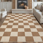 GarveeHome Checkered Easy Jute Area Rug 10x13 Machine Washable Non-Slip Stain Resistant Indoor Outdoor Rugs for Living Room, Bedroom, Kitchen, Dining, Patio Farmhouse Style Brown