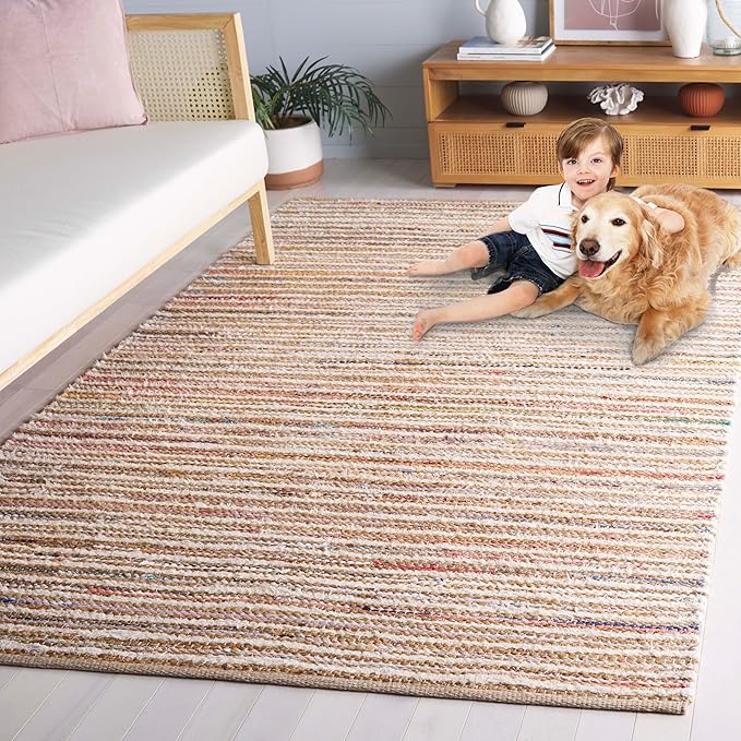 SAFAVIEH Cape Cod Collection Accent Rug - 3' x 5', Natural & Rust, Handmade, Braided Design, Ideal for The Living Room, Bedroom, Dining Room (CAP151P-3)