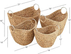 Deco 79 Seagrass Handmade Decorative and Functional Storage Basket Woven Curved Basket Organizer with Silver Metal Handles, Set of 4 Basket for Storage 14", 16", 19", 21"W, Brown