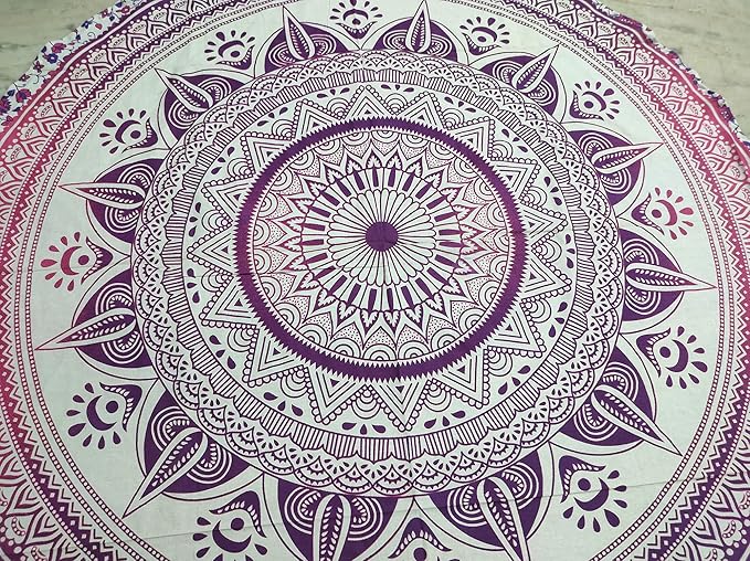 Round Beach Tapestry Turquoise Mandala Throw/Boho Hippie Beach Blanket Roundie/Indian Cotton Bohemian Large Round Table Cloth-Home Decor/Yoga Mat Meditation Picnic Rug (70", Pink)