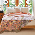 King Boho Throw Blanket 91" x 98", 100% Organic Cotton Breathable Skin-Friendly Ultra Soft Bed Quilt Throw - Floral Rustic Decor Luxury Reversible Blanket for Sofa Couch Chair and Gift