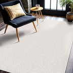 CAMILSON Easy Jute Rug 9x12, Indoor Outdoor Off-White Color Fiber Area Rugs for Living Room and Patio Rug Herringbone Seagrass Boho Woven Design Easy-Cleaning Washable Outside Carpet Alfombras 9 x 12