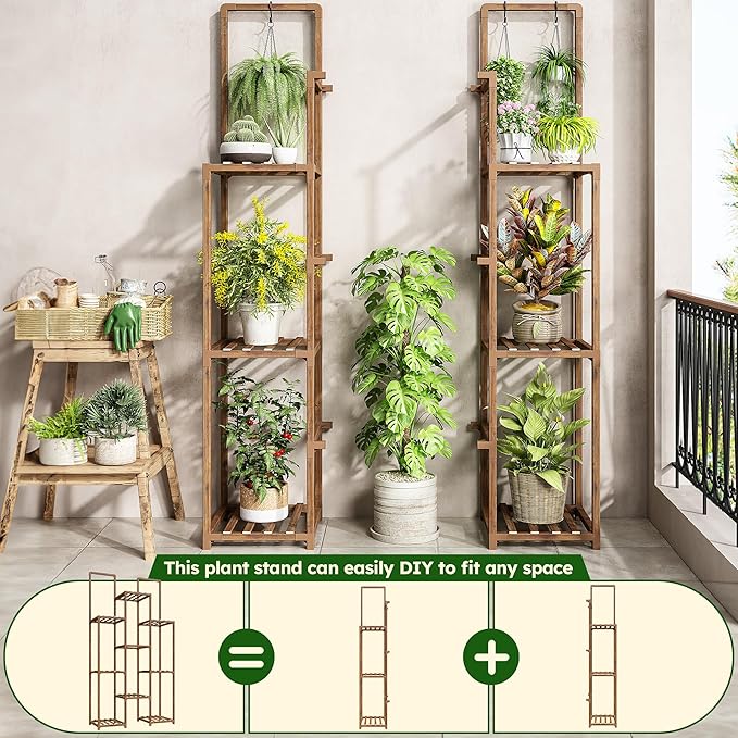 EnHomee 8 Tiers Plant Stand, Indoor Plant Stand with 11-16 Pots, Wood Plants Shelves for Living Room, Patio, Balcony, Yard, Garden, 34.2''W×11.8''D×47.4''H