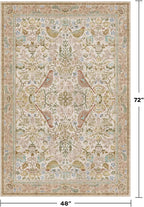 Washable Area Rug 4x6 for Living Room - Boho Western Nature Rugs for Bedroom, Kitchen, Office, Large Entryway, Rustic Botanical Decor, Non-Slip Low Pile Beige Ultra Soft Bird Carpet