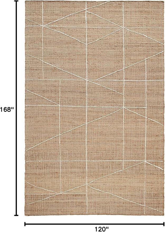 Dash & Albert Judson Natural/Ivory Handwoven Jute Rug, 9.5 X 13.5 Feet, Ivory Graphic Pattern