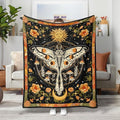 Lifeel Orange Moth Throw Blanket, Retro Boho Flower Butterfly Sun Moon Star Aesthetic Cozy Decor Nap Blankets Gift Sofa Bed Couch Chair or Dorm Throws 50×60 inches