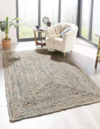 Unique Loom Braided Chindi Collection Casual Modern Blue/Tan Area Rug (10' 0 x 13' 0)