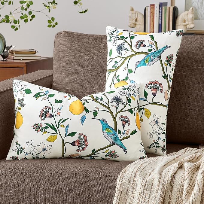 MUSSEL White Floral Pillow Covers 12x20 Set of 2, Velvet Wild Flower Plant Throw Pillows Case, Square Farmhouse Decor Cushion Covers for Home Sofa Bed Couch