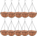 LaLaGreen Hanging Baskets for Outdoor Plants (10 Pack, 14 Inch) Large Hanging Planter with Coco Liner Round Flower Pots, Black Metal Wire Plant Holder Hook Deck Porch Garden Balcony Farmhouse Decor