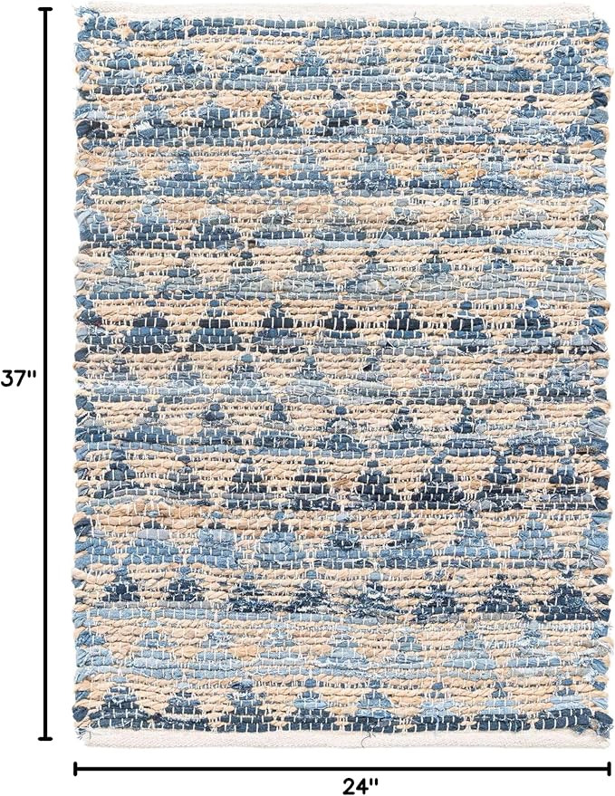 Unique Loom Chindi Jute Collection Area Rug (2' x 3' 1" Rectangle, Navy Blue/ Natural)