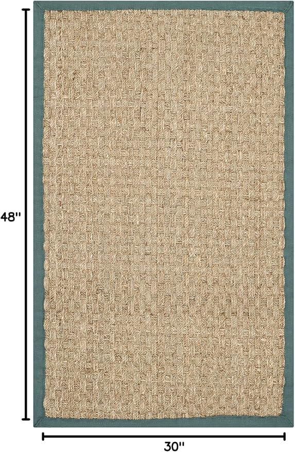 SAFAVIEH Natural Fiber Collection Area Rug - 2'6" x 4', Natural & Light Blue, Seagrass, Basketweave Pattern with Border (NF114M)