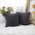 Home Brilliant Grey Pillow Covers 18 x 18 Set of 2 Soft Decorative Striped Corduroy Velvet Square Throw Pillow Cover for Sofa Couch, 18x18 inch, Dark Grey
