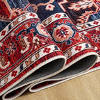 Amearea Vintage Design Area Rugs for Living Room, 4x6 Machine Washable Floral Collection Traditional Bedroom Rug, Low Pile Dinning Room Carpet, No Slip Office Kitchen Home Decor, Red and Blue