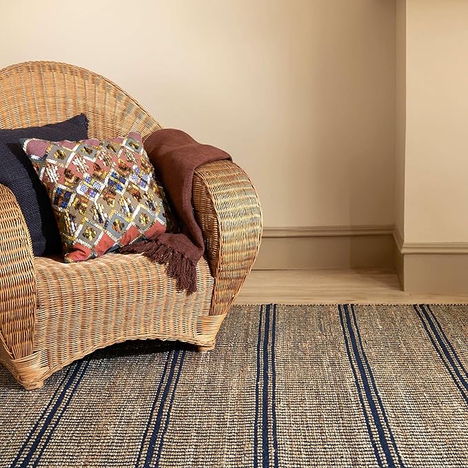 Dash & Albert Arbor Handwoven Jute Rug, 8 X 10 Feet, Navy Stripe Pattern