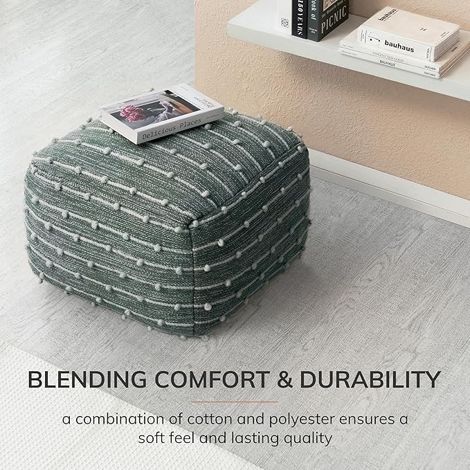 Anji Mountain Pouf Ottoman Foot Rest, Handmade Ottoman Pouf, Comfortable Foot Stool, Decorative Floor Seating for Living Room Decor, Bedroom & Home Décor Accent - Cedar
