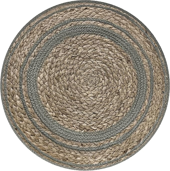 SIMPLIHOME Serena Contemporary Round Braided Pouf in Dove Grey Cotton for the Living Room, Bedroom and Kids Room