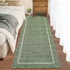 GarveeHome Scalloped Washable Runner Rug 2x8 Runner Modern Non Slip Kitchen Rugs Entryway Rug Farmhouse Soft Bathroom Rugs Stain Resistant Carpet for Hallway Laundry Bedroom 2 ft x8 ft Greyish Green