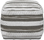 SIMPLIHOME Sommer Boho Square Pouf in Natural/Taupe Grey Handloom Woven Pattern for the Living Room, Bedroom and Kids Room