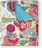 Greenland Home Jewel - Classic Boho Floral - 100% Cotton Kantha Quilted Throw Blanket, 50 x 60 inches, White