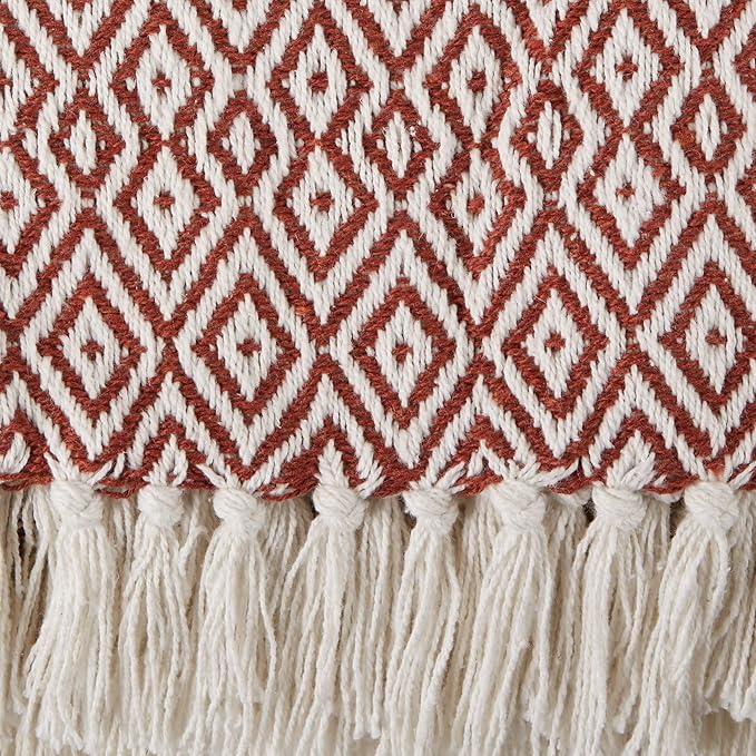 DII Rustic Farmhouse Double Diamond Woven Throw, 50x60, Cinnamon