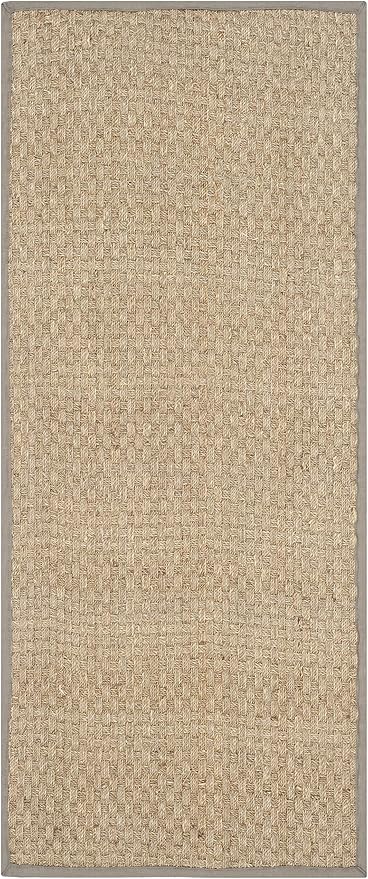 SAFAVIEH Natural Fiber Collection Runner Rug - 2'6" x 10', Natural & Grey, Seagrass, Basketweave Pattern with Border (NF114P)