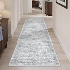 Runner Rug 2'x6' Washable Non-Slip Runner Rugs for Kitchen Bathroom Laundry Room Grey Vintage Floor Carpet Runners for Hallway Entryway