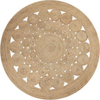 · REDEARTH · Round Area Rug - 5 Feet Braided Scalloped Abaca Embrace Natural Jute Rug- Artisan Made Boho Jute Patterned Rugs for Bedroom, Kitchen, Living Room, Farmhouse, Handmade Vintage Décor