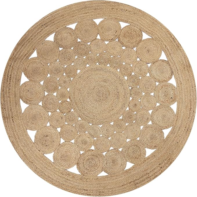 · REDEARTH · Round Area Rug - 5 Feet Braided Scalloped Abaca Embrace Natural Jute Rug- Artisan Made Boho Jute Patterned Rugs for Bedroom, Kitchen, Living Room, Farmhouse, Handmade Vintage Décor