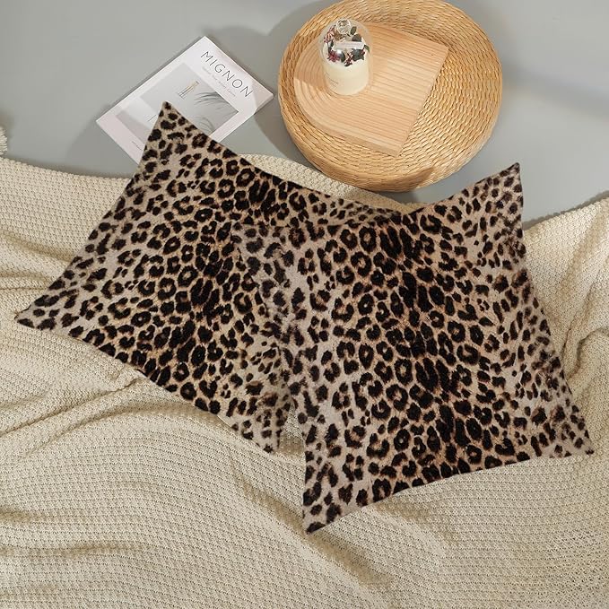 Brown Leopard Pillow Covers 18x18 Set of 2 Cheetah Throw Pillows Skin Animal Print Pillow Cases Cheetah Print Room Decorative Pillows Outdoor Farmhouse Soft Cotton Cushion Case for Couch Sofa