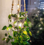 Comtelek Hanging Planter with Lights Indoor Macrame Plant Hanger Basket with Wood Beads Flower Pot Holder No Tassels for Boho Home Window Decor 35 Inch, Ivory (POTS NOT Included)
