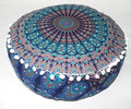 INDIAN CRAFT CASTLE ICC Blue Peacock Mandala Barmeri Large Floor Pillow Cover Cushion Meditation Seating Ottoman Throw Cover Hippie Decorative Zipped Bohemian Pouf Ottoman Cases 16" Round