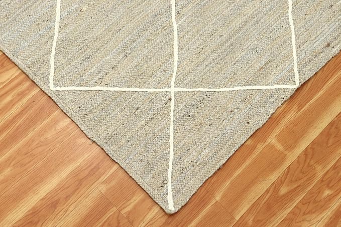Indian Artisans Hand Braided Jute Kilim Rug 2x3 Area Rug Natural Jute Geometric Pattern Grey White Hand Woven Flatweave Carpet Indoor Outdoor Rugs for Kitchen Garden Yoga Mat