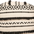 REDEARTH · UNSTUFFED Pouf Ottoman Cover Textured Boho Storage Cube Bean Bag Farmhouse Poof Pouffe Footrest for Living Room, Bedroom, Kidsroom; 100% Cotton (18"X18"X18"; Black Natural)