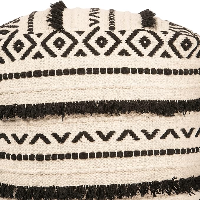 REDEARTH · UNSTUFFED Pouf Ottoman Cover Textured Boho Storage Cube Bean Bag Farmhouse Poof Pouffe Footrest for Living Room, Bedroom, Kidsroom; 100% Cotton (18"X18"X18"; Black Natural)