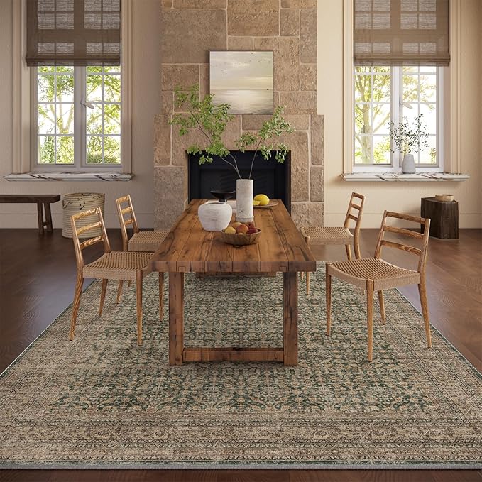 Machine Washable Rugs for Living Room: 9x12 Area Rugs Boho Vintage Rugs Stain Resistant Non Slip Low Pile Soft Lightweight Carpet for Bedroom Kitchen Dining Room Nursery Kids Room Farmhouse