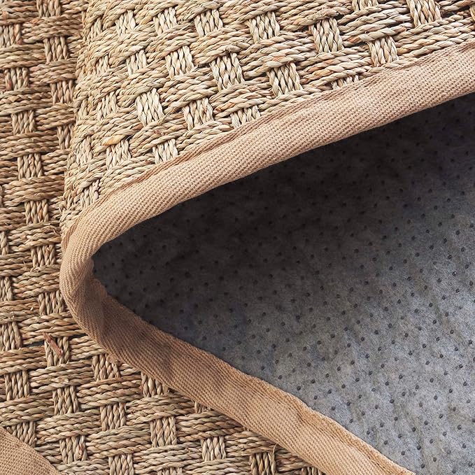 SAFAVIEH Natural Fiber Collection Runner Rug - 2'6" x 16', Natural & Beige, Seagrass, Basketweave Pattern with Border (NF114A)