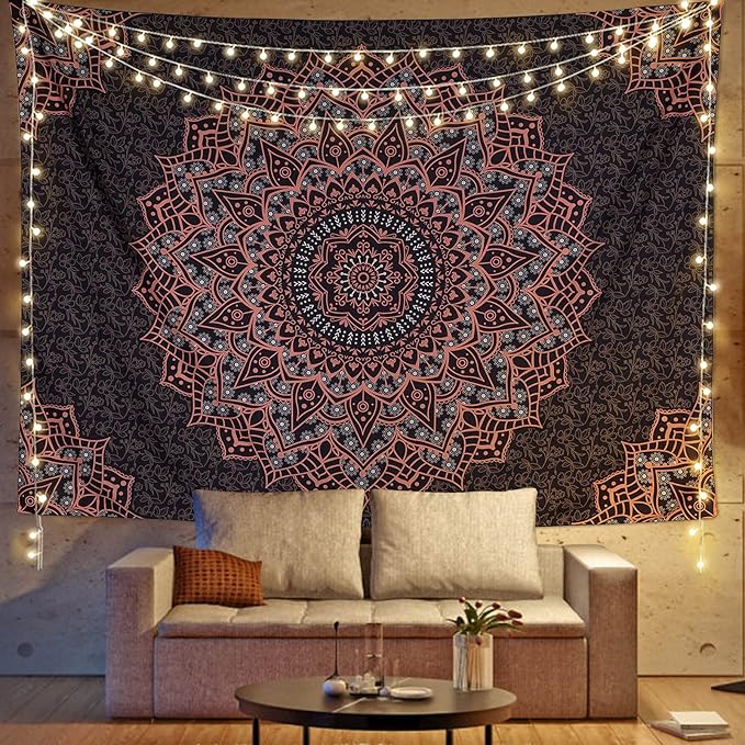 Edeesky Black Pink Mandala Tapestry Wall Hanging Vintage Tapestries Aesthetic Hippie Decor Bohemian Wall Art Boho Home Decoration for Bedroom,Living Room,Dorm