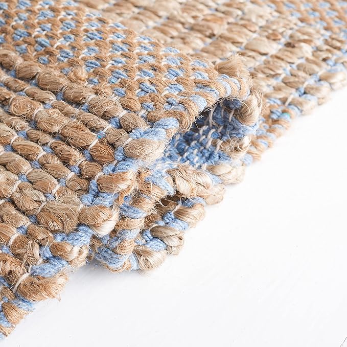 SAFAVIEH Area Rug 8x10 - Natural Fiber Collection - Large - Light Blue & Natural, Handmade Jute & Cotton, Boho Farmhouse Rustic Design, Ideal for Living Room, Bedroom, Dining Space (NFB654M)