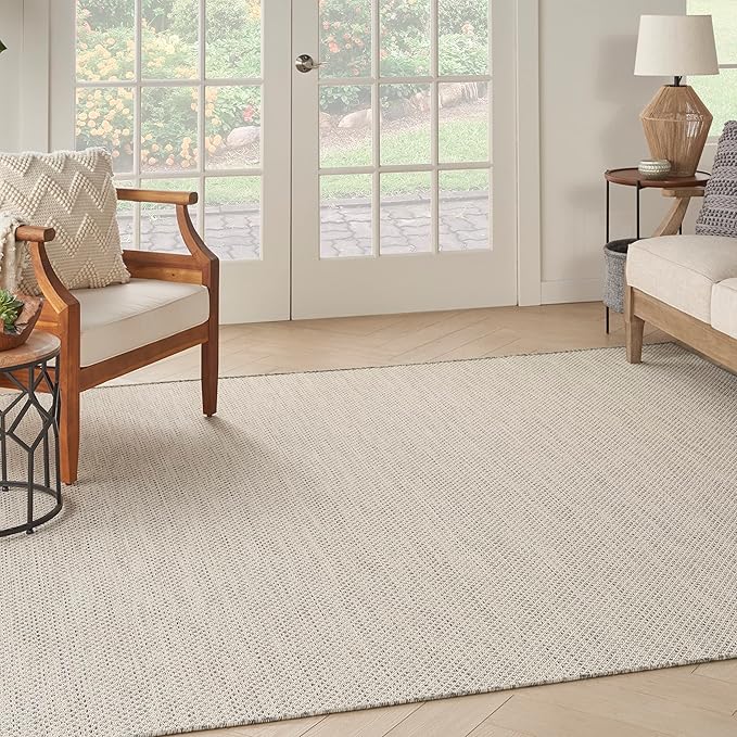 Nourison Home Courtyard Ivory Silver 8' x Square Area Rug - Easy Clean, Non Shedding, Bed Room, Living Room, Dining Room, Kitchen (8' x Square)