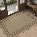 Easy Jute Front Door Mat, 2.6x4 Washable Entryway Rug Non Slip Small Kitchen Rug, Farmhouse Low Pile Floor Scalloped Rugs for Bathroom Porch Doorway