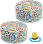 Juexica 2 Pack Outdoor/Indoor Inflatable Ottoman 21 x 9 Inch Paisley All Weather Round Footrest Stool with Handle Water Repellent Portable Footstool Pouf for Patio Garden Camping Home Deck Travel