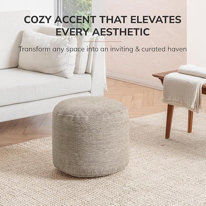 Anji Mountain Pouf Ottoman Foot Rest, Handmade Ottoman Pouf, Comfortable Foot Stool, Decorative Floor Seating for Living Room Decor, Bedroom & Home Décor Accent - Stone