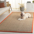 SAFAVIEH Area Rug 5x8 - Natural Fiber Collection - Natural & Rust, Seagrass, Basketweave Pattern with Border (NF114Y)