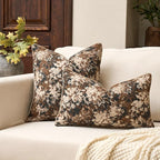 Yangest Neutral Floral Pillow Cover 18 x18 Inches, Vintage Chenille Square Throw Pillow Cover Soft Decorative Farmhouse Accent Couch Pillow Cover for Living Room Bedroom, Coffee Brown