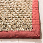 SAFAVIEH Area Rug 10x14 - Natural Fiber Collection - Large - Natural & Red, Seagrass, Basketweave Pattern with Border (NF114D)
